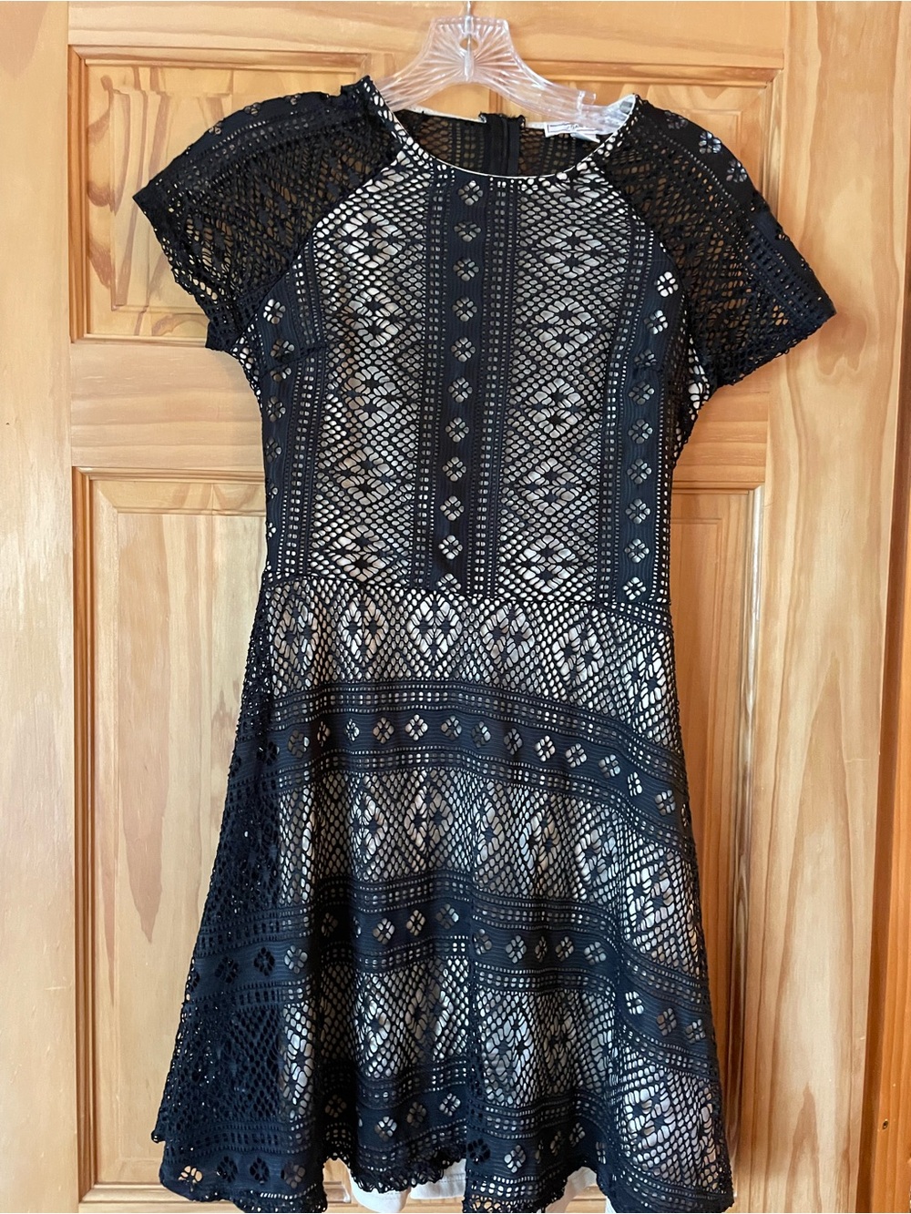 Adam Levine Black Lace Overlay Dress with Nude Underlay